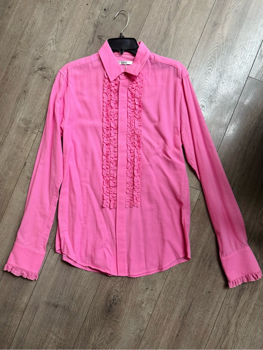 Mr Turk Pink Ruffle Front Button-Up Blouse